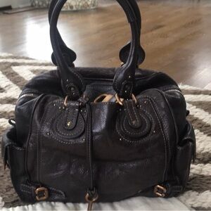 Authentic Elegant chocolate brown Leather Chloe  Handbag with lock and dust bag